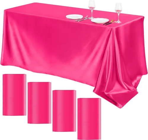 Miniatura 27 de TURSTIN Paquete de 4 manteles de satén negro de 102 x 58 pulgadas, mantel rectangular de seda brillante, tela suave, decoración de mesa para bodas