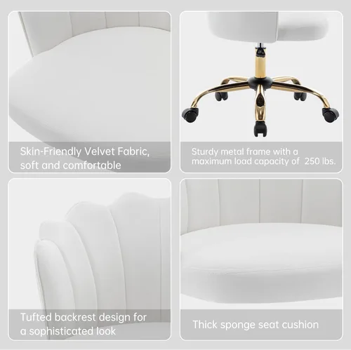 Miniatura 4 de Silla de oficina giratoria, moderna silla de escritorio de oficina en casa, silla de tocador con respaldo de carcasa de terciopelo con base de metal