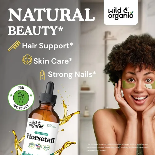 Miniatura 2 de Wild & Organic Tintura de Hierba Cola de Caballo - Soporte para Cabello, Piel y Uñas - Suplemento Líquido de Cola de Caballo - Gotas Veganas