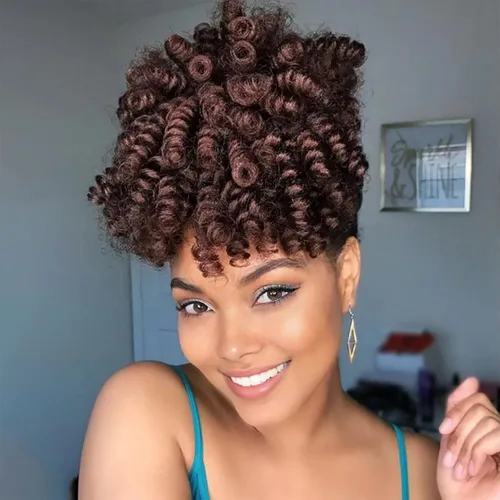 Miniatura 29 de MIMAN - 3 paquetes de trenzas de cabello rizado corto a crochet de 10 pulgadas, extensiones de trenzado sintético de 6 mm para peinado de mohawk