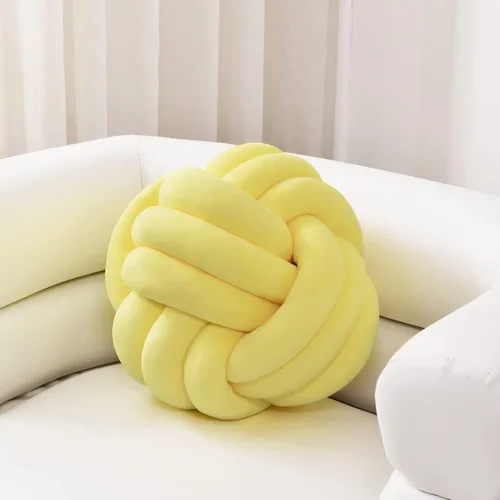 Miniatura 10 de Sioloc - Almohadas de nudo suave, cojín redondo para decoración del hogar, almohada de bola anudada hecha a mano (13.7 pulgadas, color verde)