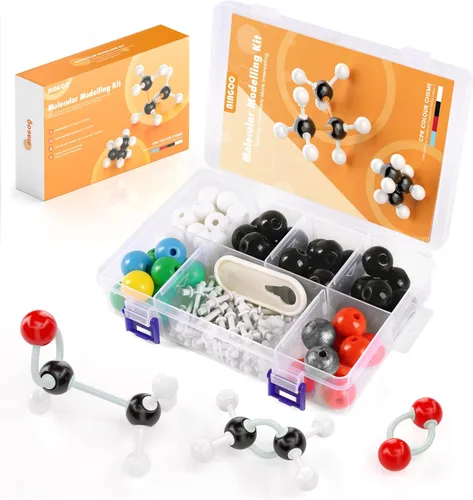 Kit de modelo de química orgánica, 124 piezas, kit de modelo molecular portátil para clases de química, conjunto de modelos de elementos atómicos