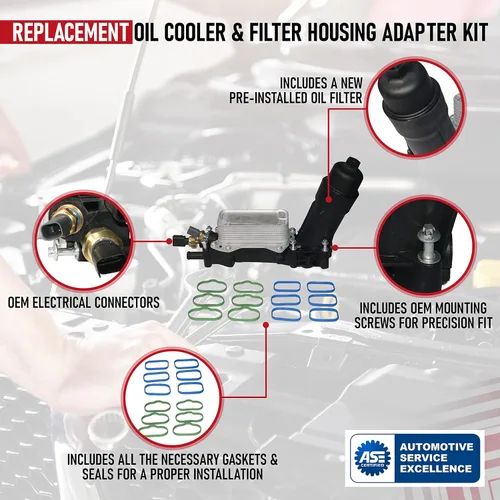Miniatura 4 de Kit adaptador de enfriador de aceite y carcasa del filtro – Reemplaza 68105583AF, 68105583AE – Compatible con vehículos Chrysler, Dodge & Jeep 3.6L