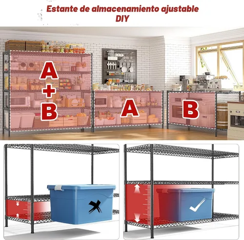 Miniatura 7 de REIBII Estantes de almacenamiento de 55.5" de ancho 3200LBS Estantería de metal de 5 niveles Unidad de estanterías de alambre Estantería de garaje