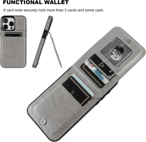 Miniatura 4 de KIHUWEY Compatible con iPhone 15 Pro Max Funda Cartera con Soporte para Tarjeta de Crédito, Cuero Premium con Tapa, Cierre Magnético, Función Atril