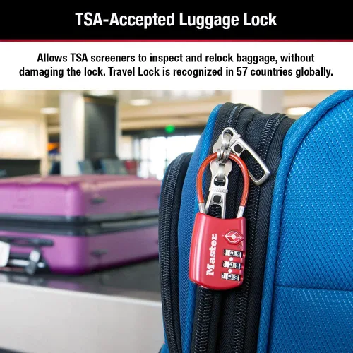 Miniatura 4 de Master Lock Establece tu propia combinación de candado de equipaje aprobado por la TSA, el candado con cremallera de viaje es perfecto para maletas