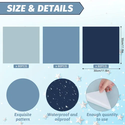 Miniatura 2 de Whaline 240 hojas de papel encerado azul polvoriento, papel de delicatessen azul sólido, 3 colores, envoltura de sándwich, cesta de pañuelos