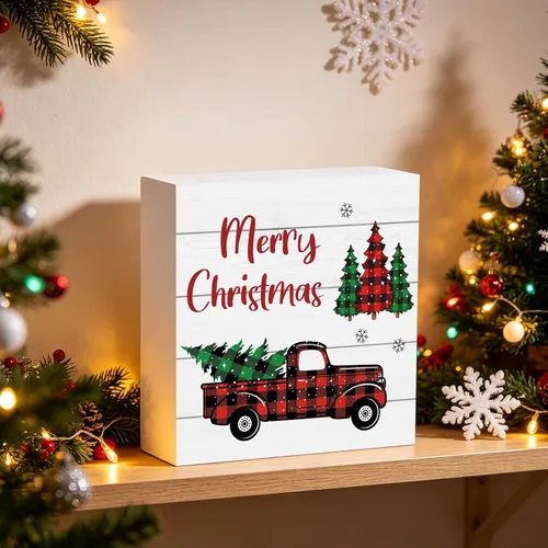 Miniatura 4 de Decoraciones navideñas para interiores, decoración de Navidad, mesa, hogar, habitación, camión, oficina, baño, caja de madera, letrero de madera