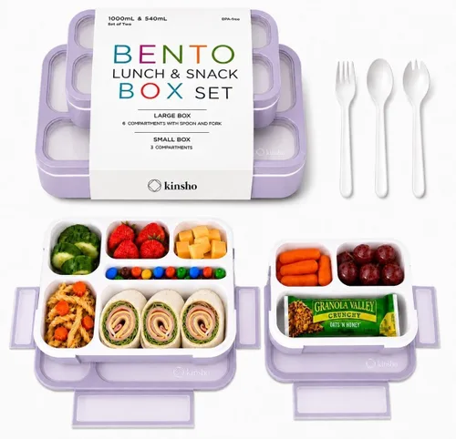 Miniatura 10 de Contenedor de lonchera Bento-Box para niños, niñas, mujeres, kit de 6 compartimentos para porciones escolares, cajas de comida o aperitivos para Rosa