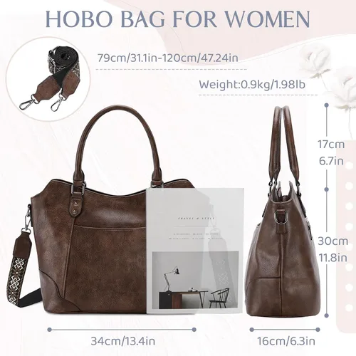 Miniatura 2 de RAVUO Bolso Hobo para mujer, bolso de mano de cuero vegano con asa superior, bolso de hombro elegante para mujer, bolso cruzado con correa