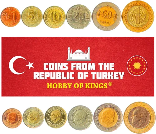 Miniatura 2 de 3 Coins de Turquía Colección de Monedas Turcas 50000 100000 250000 Lira Circulado 2001-2004 Mustafa Kemal Atatürk Media luna y estrella