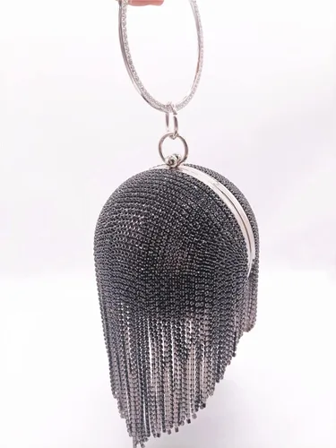 Miniatura 4 de Bolso de mano redondo para mujer, deslumbrante borla de diamantes de imitación, bolso de noche con asa de anillo, bolso de noche para mujer, bola