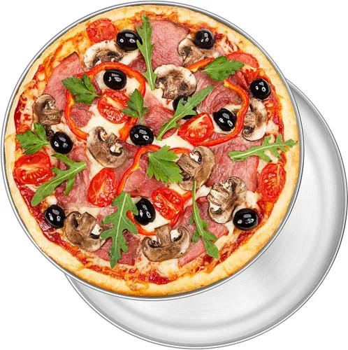 Miniatura 8 de P&P CHEF Juego de 2 moldes para pizza, bandeja de pizza de acero inoxidable, plato redondo para pizza de pastel, galletas, pasteles, no tóxicos