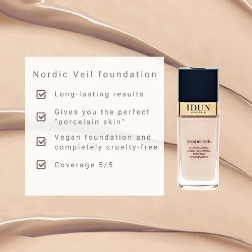 Miniatura 2 de IDUN Minerals Liquid Nordic Veil Foundation – Cobertura completa y sin poros, larga duración, acabado mate suave, purificada y segura para pieles