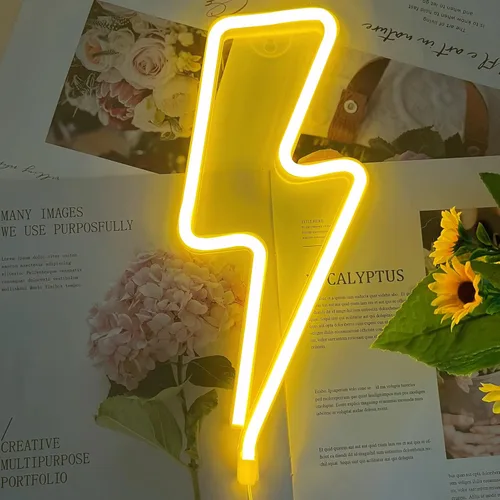 Miniatura 11 de Letreros de Neón Rayo Letrero de Luz de Neón para Decoración de Pared, Alimentado por Batería o USB Luz LED de Rayo Letrero de Neón para Dormitorio