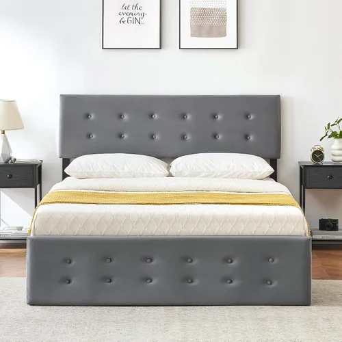 Miniatura 4 de Alkmaar Base de cama tapizada de terciopelo tamaño matrimonial con 4 cajones de almacenamiento y cabecero, base de colchón con botones cosidos