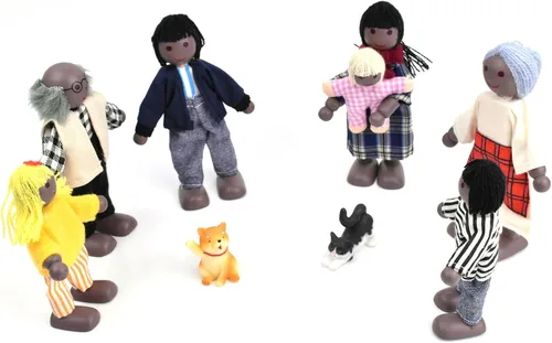 Miniatura 6 de 17 piezas de casa de muñecas de madera, personas de 15 figuras familiares y 2 mascotas (perro y gato), juego familiar de muñecas para niñas y niños