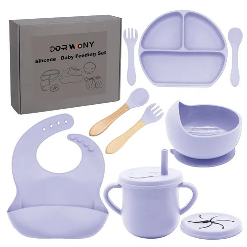 Miniatura 18 de Juego de alimentación para bebés 100% de silicona, sin BPA, con ventosa, plato dividido, juego de platos de autoalimentación para niños pequeños