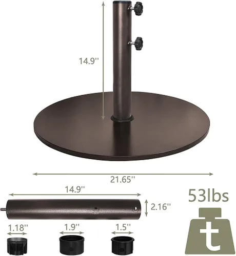 Miniatura 3 de EliteShade USA - Base redonda resistente para sombrilla de hasta 140 libras, con placa de acero para patio al aire libre, jardín o mesa de patio