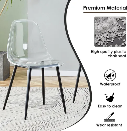 Miniatura 7 de RGZ Juego de 4 sillas de comedor, sillas de acrílico con asiento transparente en forma de cuchara, sillas de comedor transparentes con patas