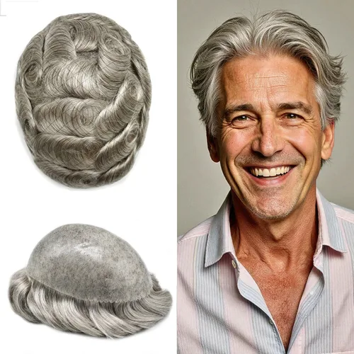 Miniatura 32 de Toupee para hombres Full Poly Mens Toupee Cabello humano Piezas para hombres Sistema de reemplazo de pelo para hombres Protesis Capilar Para Hombre