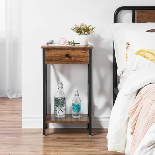 Miniatura 4 de VECELO Mesitas de noche modernas y versátiles con diseño en X, mesa auxiliar lateral con cesta de almacenamiento, mesita de noche con estante