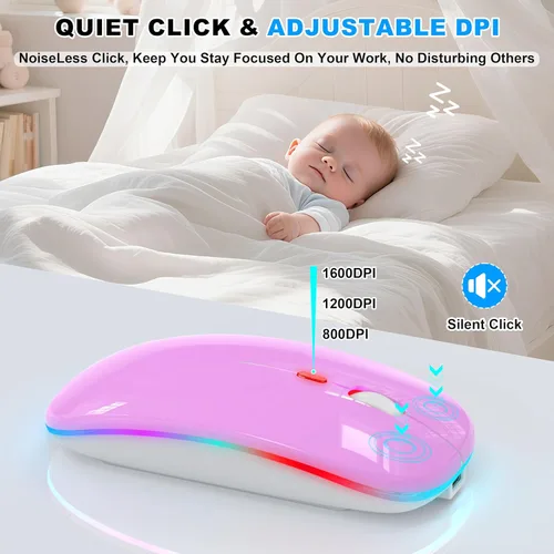 Miniatura 5 de ratón LED inalámbrico - ratón RGB recargable Bluetooth inalámbrico para MacBook Pro Air Mac iPad PC portátil, ratón óptico silencioso USB C