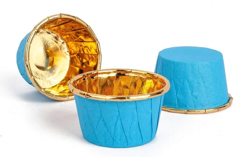 GOLDEN APPLE, Mini tazas de papel de aluminio para hornear pasteles, 50 piezas, moldes para hornear magdalenas, moldes para hornear, tazas para