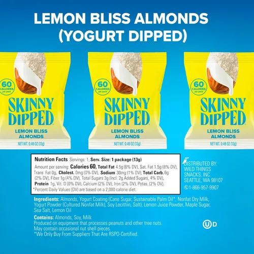 Miniatura 2 de SkinnyDipped Lemon Bliss - Almendras cubiertas de yogur, aperitivo saludable, proteínas vegetales, sin gluten, 0.46 onzas (paquete de 24)