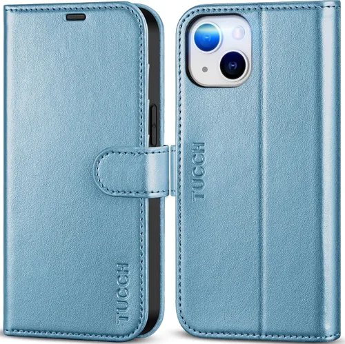 Miniatura 15 de TUCCH Funda tipo billetera para iPhone 14, [Bloqueo RFID] [4 ranuras para tarjetas] Funda protectora interior de TPU, funda abatible magnética