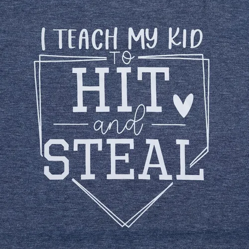 Miniatura 6 de VILOVE Camiseta de béisbol con texto en inglés "I Teach My Kids to Hit and Steal", camiseta de béisbol para mamá, camiseta de béisbol con corazón