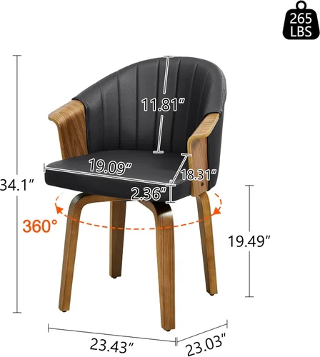 Miniatura 2 de Art Leon Silla de escritorio sin ruedas, silla giratoria moderna de mediados de siglo, silla de escritorio de piel sintética para oficina en casa