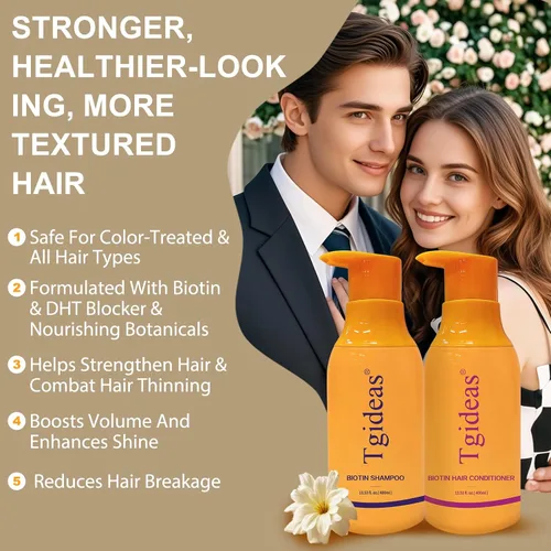 Miniatura 3 de Tgideas Juego de champú y acondicionador de biotina antiadelgazamiento para cabello adelgazante para mujeres y hombres, champú para fortalecer