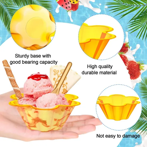 Miniatura 3 de Zubebe 400 tazas de cono de nieve en forma de flor colorida de 8.45 onzas con cucharas, cuencos de plástico reutilizables para helado, tazas