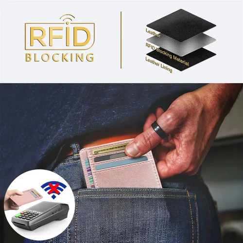 Miniatura 138 de Travelambo billetera mediana y minimalista de cuero para bolsillo frontal, con bloqueo de interferencia de radiofrecuencia