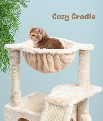 Miniatura 3 de SYANDLVY Árbol para gatos de interior para gatos adultos grandes, torre de actividades moderna con postes rascadores y tablero, condominio