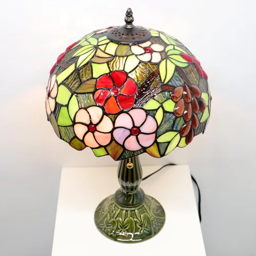 Miniatura 2 de Tiffany Lamp Stained Glass Table Lamps Amber Grape Style Desk Lamp 12X12X18.5 Inch Bronze Ceramic Base Reading Light Suitable for Bedside Bedroom