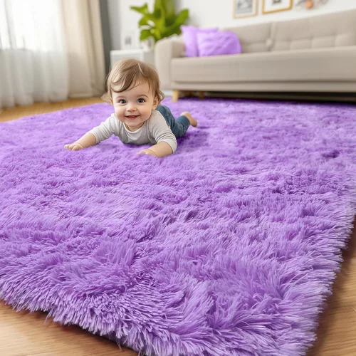 Miniatura 8 de Alfombras moradas para dormitorio de niñas, alfombra de 5 x 8 pies, alfombra peluda esponjosa para sala de estar, alfombras peludas gruesas
