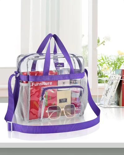 Miniatura 6 de MAY TREE Bolsa transparente para eventos en estadios de 12 x 6 x 12 pulgadas, bolsa de almuerzo transparente con correas reforzadas para trabajo