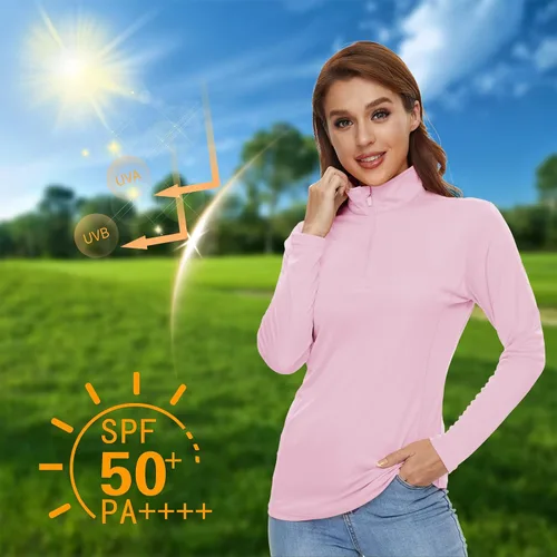 Miniatura 4 de CRYSULLY Camisas de manga larga para mujer, protección solar, cremallera de 14, de verano, de secado rápido