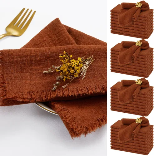 Miniatura 14 de Paquete de 40 servilletas de tela azul polvoriento, servilletas de lino de algodón a granel de 16.5 x 16.5 pulgadas hechas a mano con flecos