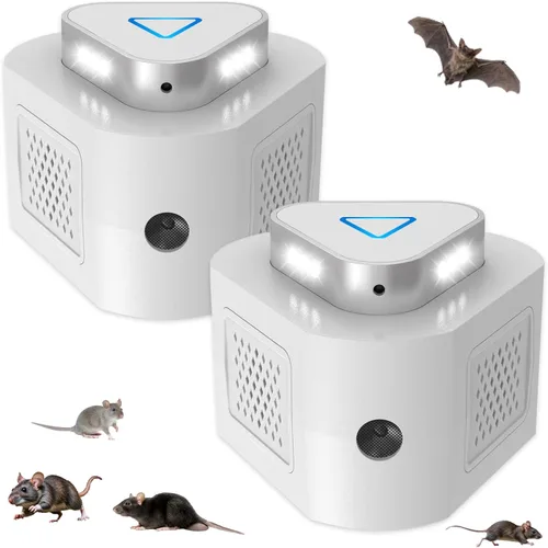 Paquete de 2 repelentes de ratones, repelente ultrasónico de roedores para interiores, control de plagas de 360°, repelente de plagas para