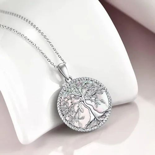 Miniatura 2 de Aniu Tree of Life Necklace for Women, 925 Sterling Silver Mother of Pearl Family Palm Tree Charm Pendant Jewelry for Birthday Christmas Gift