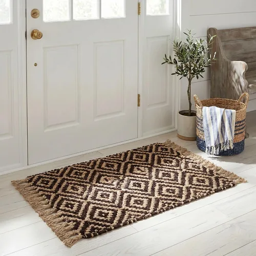 Miniatura 30 de SAFAVIEH Natural Fiber Collection - Alfombra decorativa, 2.3 x 4 pies, azul tropical y natural, yute bohemio con borlas de diamante, hecho a mano