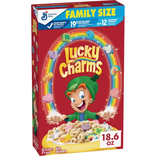 Miniatura 10 de Lucky Charms Cereal sin gluten con malvaviscos, cereales para el desayuno para niños, hecho con grano entero, tamaño grande, 14.9 onzas