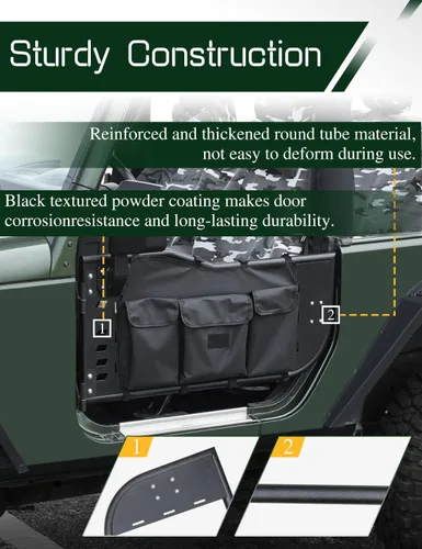 Miniatura 5 de JROAD Wrangler JK - Puertas tubulares de verano para Jeep Wrangler JK Unlimited de 2 puertas (excluye los modelos JL y JT) Puertas delanteras 2