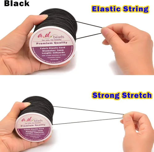 Miniatura 5 de AD Beads Cordón elástico negro de 120 yardas de 0.039 pulgadas para abalorios, pulseras, fabricación de joyas (negro)