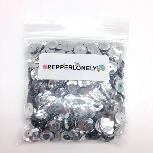 Miniatura 2 de PEPPERLONELY Cuentas de lentejuelas semicopadas de 1.76 oz Paillette, plata, 0.472 x 0.020 in