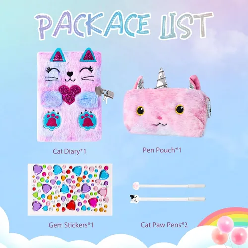 Miniatura 4 de DHQH Diario de Gato con Candado Regalo para Niña de 6, 7, 8, 9, 10, 11, 12 Años, Diario Secreto Cuaderno para Niños Set de Regalo de Navidad