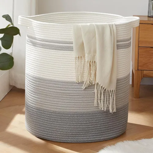 Miniatura 11 de OIAHOMY Cesta de lavandería de 80 L, cesta de almacenamiento con asas, canasta decorativa para sala de estar, cesta de almacenamiento tejida